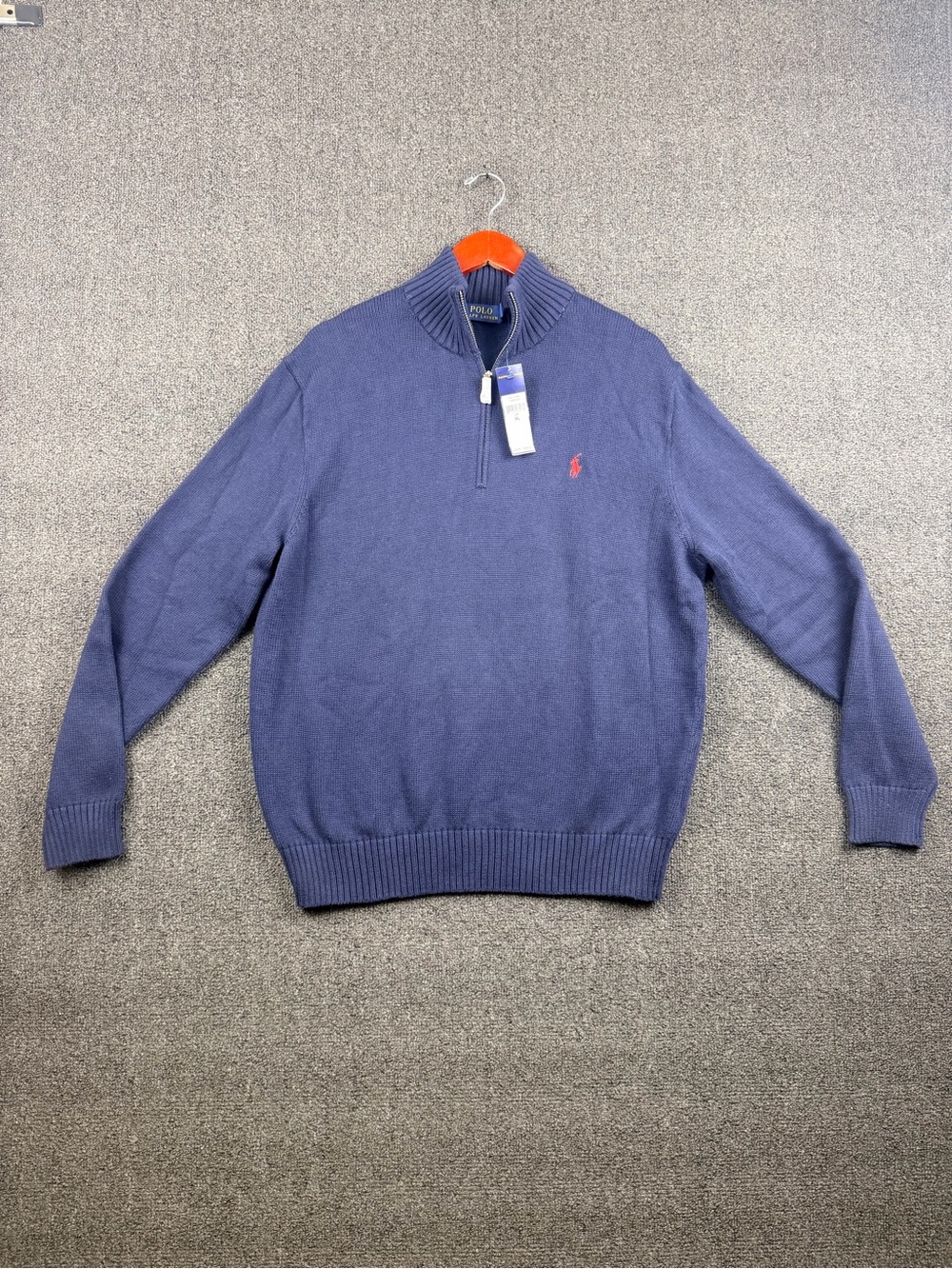NWT Polo by Ralph Lauren Men’s Navy Half-Zip Cotton Sweater size XL